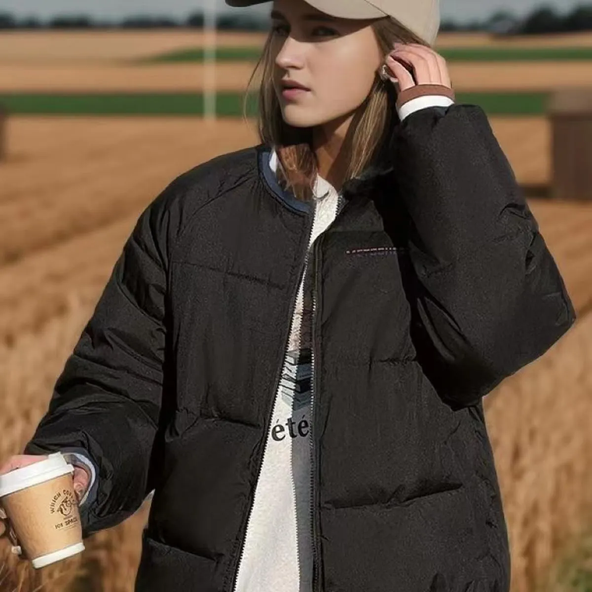 2023 Parka invernale Giubbotti Donna Casual Capispalla spessa Cappotti Donna Cerniera solida allentata Imbottitura in cotone Cap