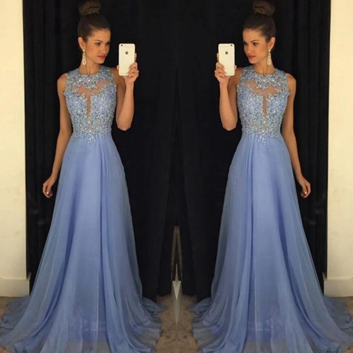 Abiti da sera eleganti in cristallo con paillettes 2023 abito da ballo lungo senza maniche blu cielo notturno da donna abito spe