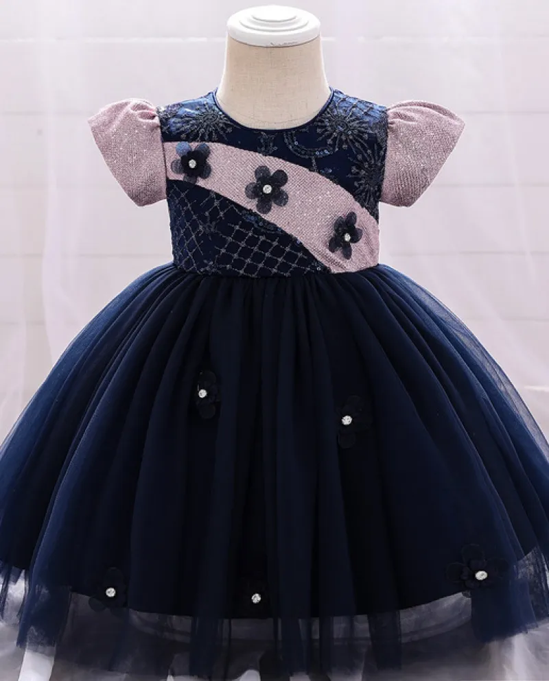 Abito da bambina Abito da ragazza di fiori con paillettes in pizzo dolce garza