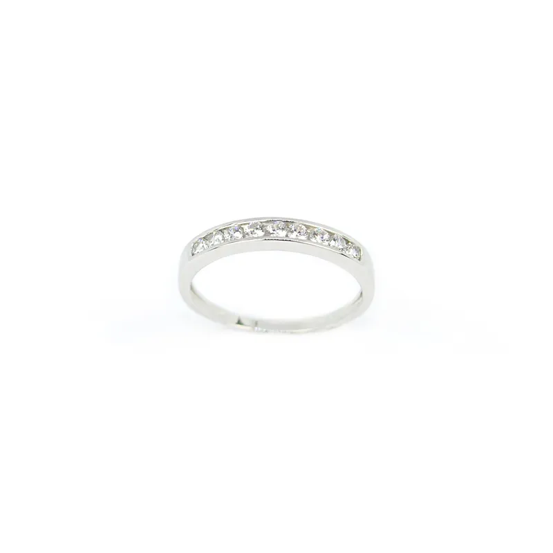 Anello fedina a binario in oro bianco con zirconi