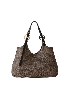 BORSA A SPALLA BORBONESE BOND SHOPPER MEDIUM  TESSUTO RECICLATO OP 924182 AH1 X11 OP NATURALE/BLACK