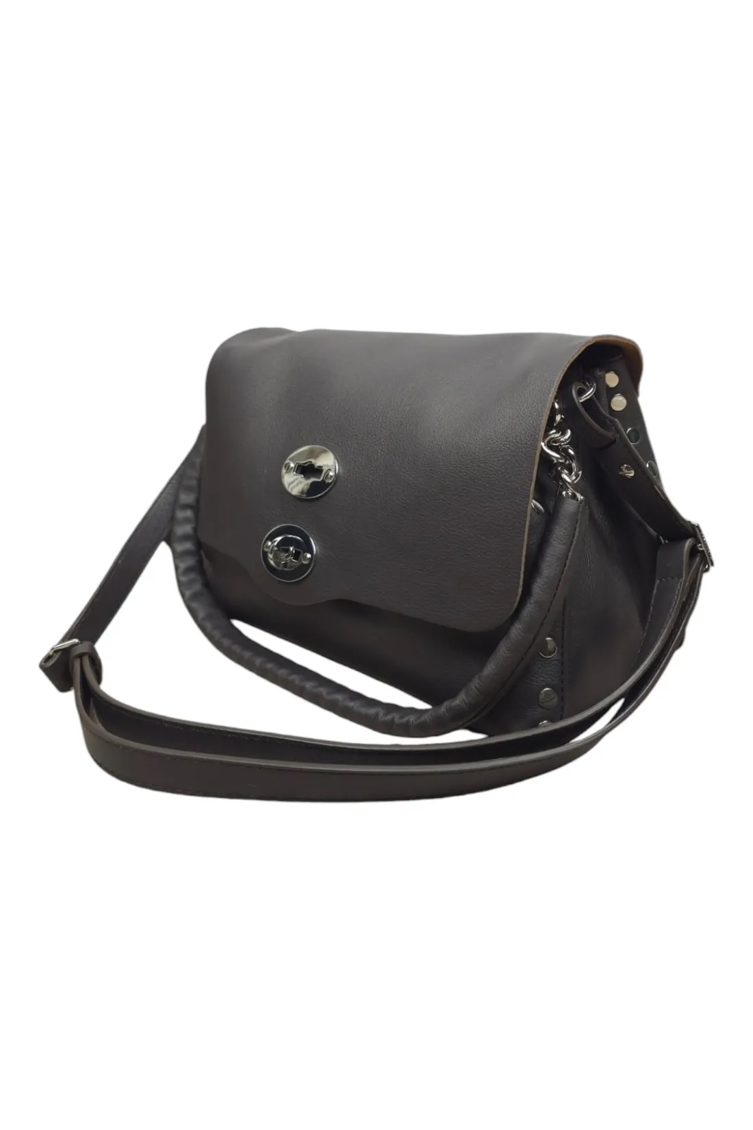borsa donna postina small in piuma chain marrone