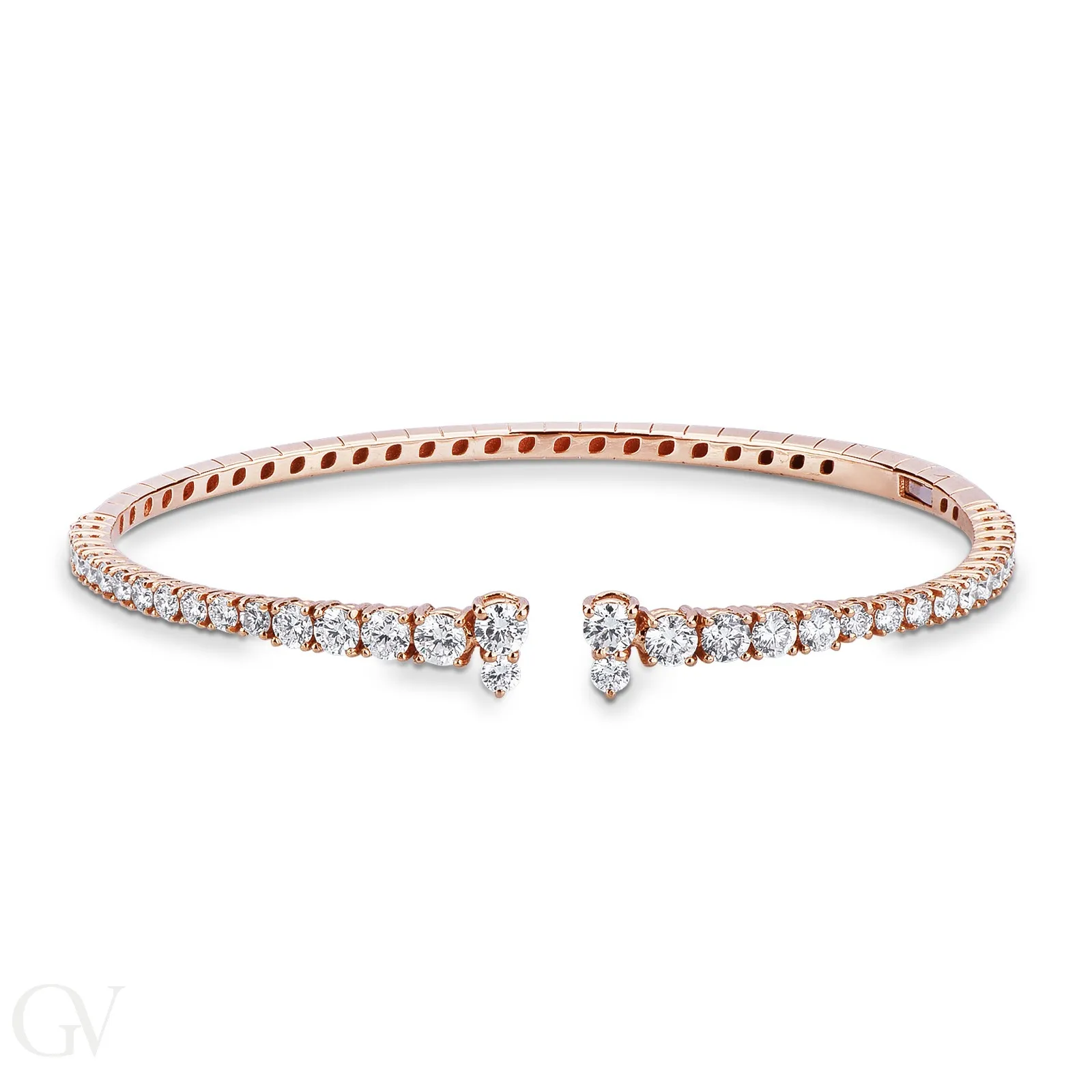 Bracciale in oro rosa rigido con diamanti, diametro 6 cm