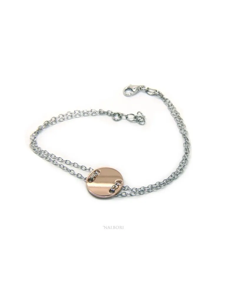 Bracciale uomo donna Argento 925 con bottone centrale bagno oro rosa 17,00 - 20,00 cm