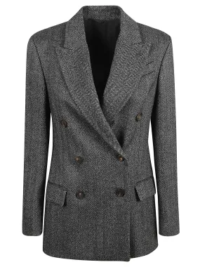 BRUNELLO CUCINELLIDB WOOL BRUSH HERRINGBONE SUIT JACKET BLACK PANAMA GREY