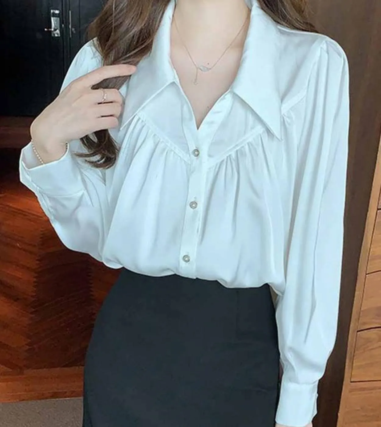 Camicette a maniche lunghe a sbuffo Bottoni da ufficio Donna Top Blusas Camicia bianca da donna elegante di moda 2023 Abbigliame
