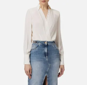 Camicia body in georgette incrociata con nastro logato Elisabetta Franchi CB00842E2