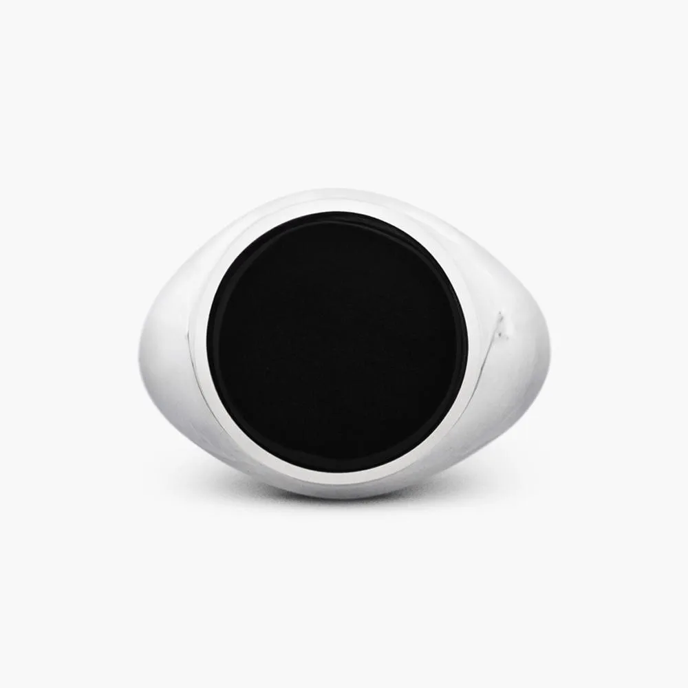 Chevalier unisex tondo smalto nero argento lucido Nove25
