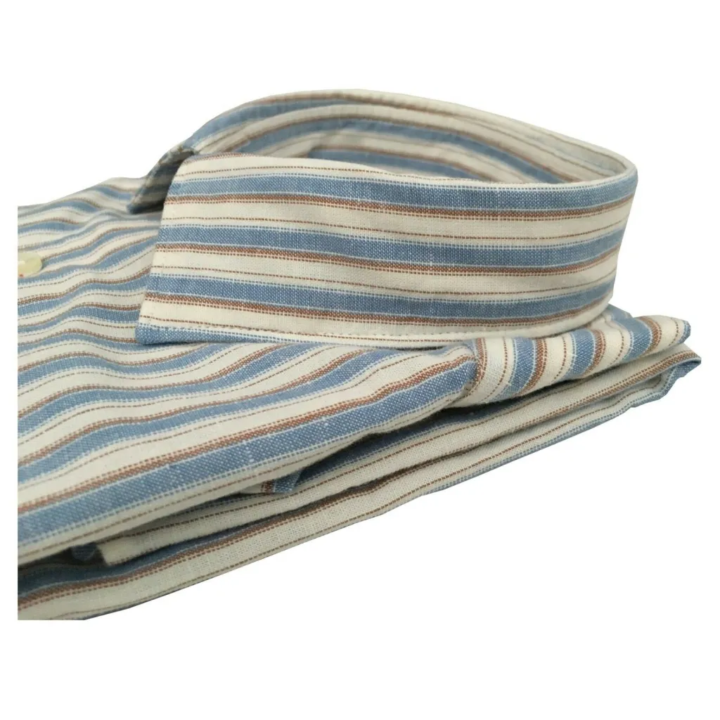 GMF 965 camicia uomo manica lunga con taschino righe ecru/celeste/cuoio 10.TG.L 901321