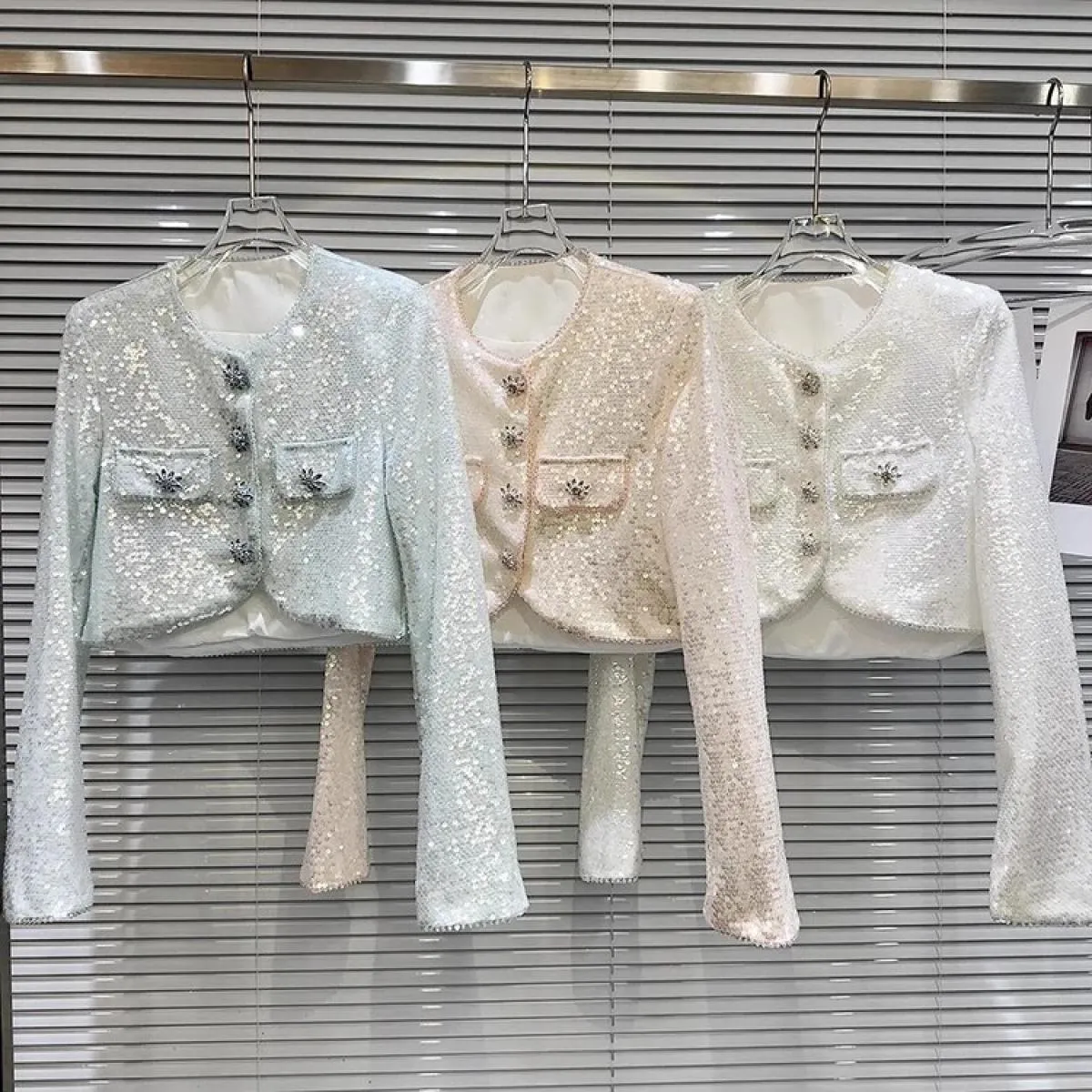 High Street più recente 2023 Autunno Inverno Designer Moda Donna Fibbia con diamanti Perline Giacca corta con paillettes