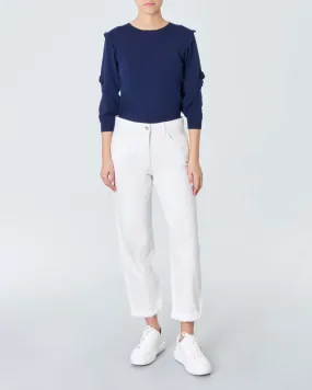 Jeans bianchi a vita media vestibilità Loose a gamba carrot-fit in puro cotone