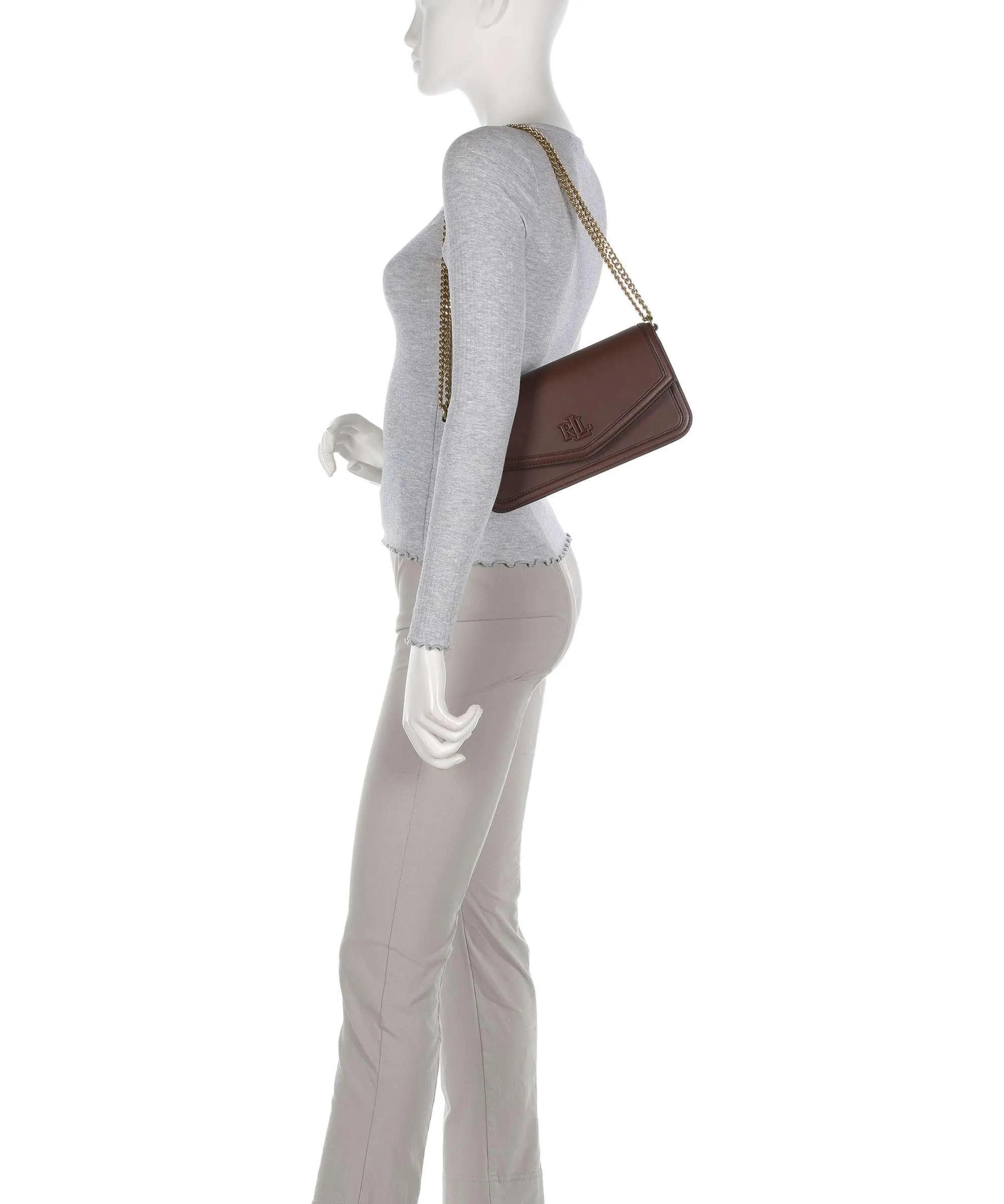  Lauren Ralph Lauren Sawyer Medium Borsa a spalla pelle di pecora mogano  