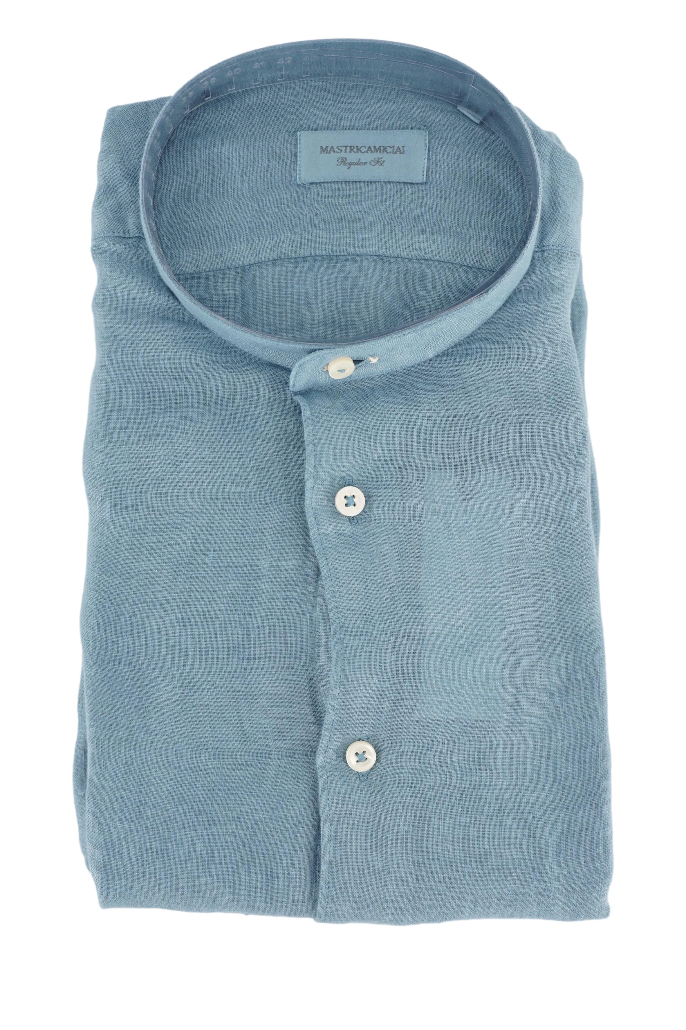 Linen Shirt with Mandarin Collar / Light Blue