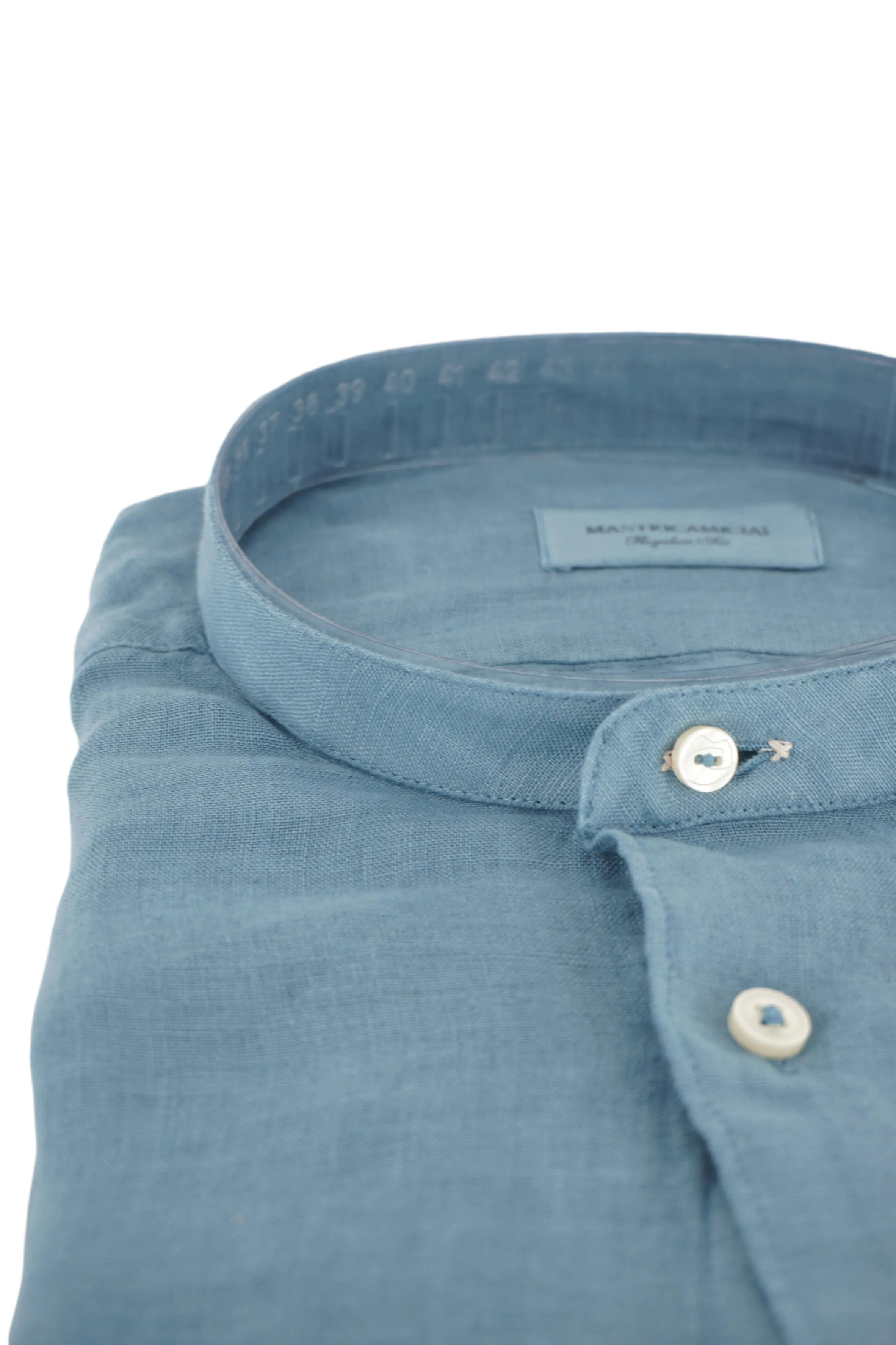 Linen Shirt with Mandarin Collar / Light Blue