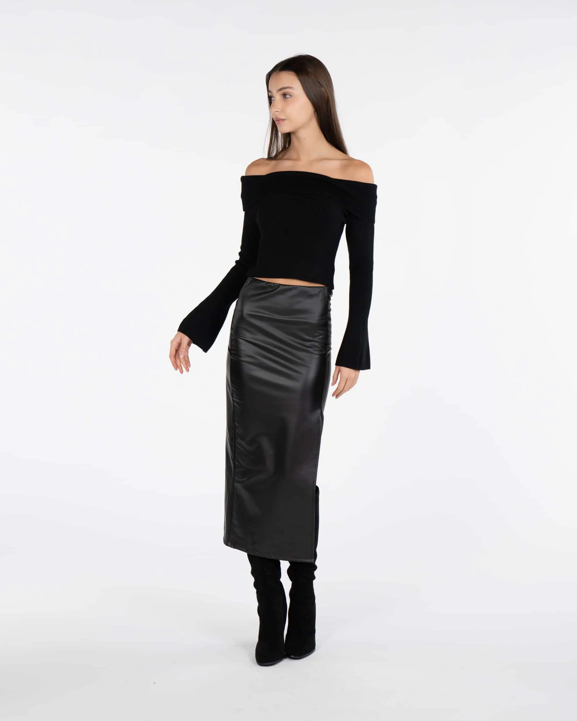 Maglia scollo bardot - NERO