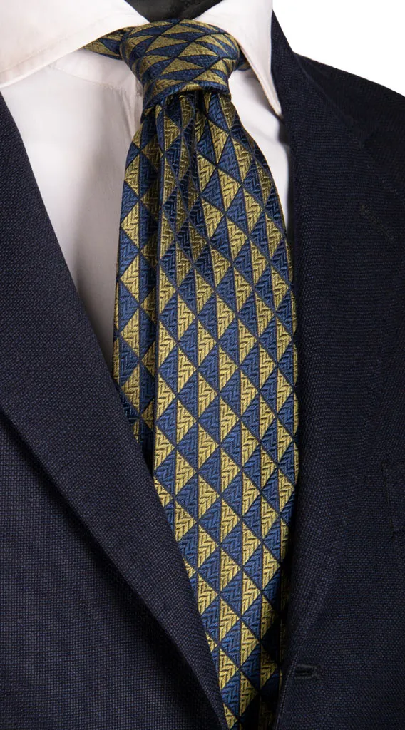 Man Seven Fold Silk Tie Green Blue Pattern 7P414