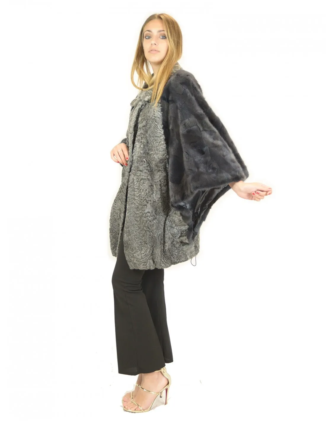Mantella di persiano con maniche ad ala in petali di visone 52 Persian fur Persisch Fourrure persane персидский 