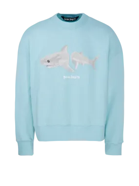 MEN PALM ANGELS LIGHT BLUE COTTON WHITE SHARK CREW