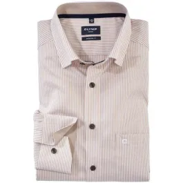Olymp Luxor - Camicia a maniche lunghe in cotone a righe dal taglio moderno Beige