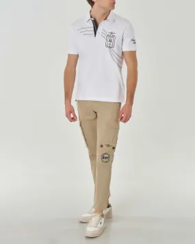 Polo bianca mezza manica in cotone stretch con ricami Frecce Tricolori