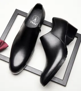 Scarpe da uomo in pelle di marca con tacchi alti Scarpe eleganti da uomo in vera pelle di lusso di nuovo stile con zip laterale