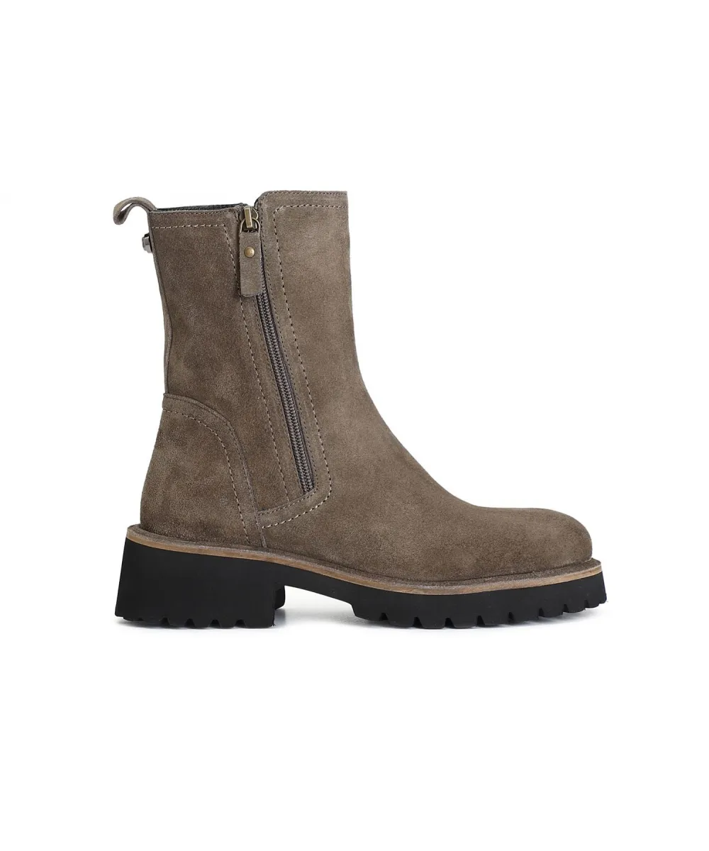 Stivaletto In Pelle Scamosciata Tortora