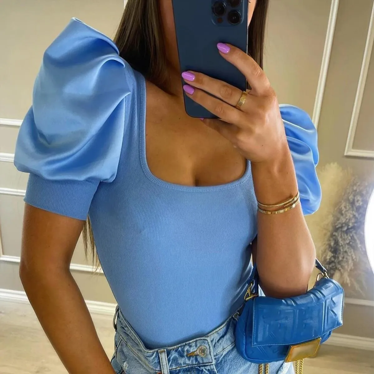 Top da donna solidi 2024 T-shirt Casual estiva a maniche corte T-shirt Pullover  camicetta corta moda abbigliamento femminile