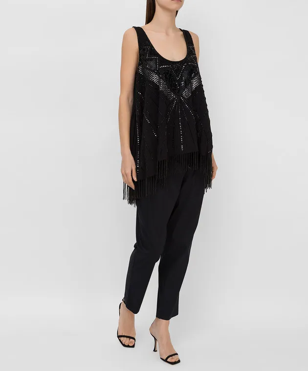 Twinset Top nero con ricami e frange 211TT2622